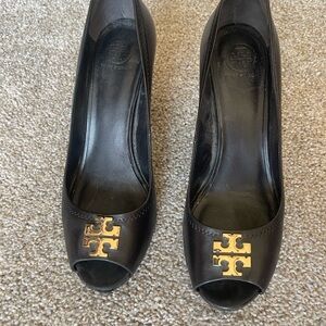 Tory Burch Black Heels with Gold Logo